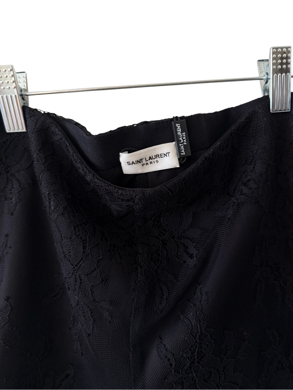 Saint Laurent Black Floral Lace High-Waist Shorts. Size Medium. - Picture 3 of 6